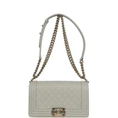 Chanel Chanel Medium Boy Bag Light Grey Caviar Light Gold Hardware | Thumbnail 6 Chanel Chanel Medium Boy Bag Light Grey Caviar Light Gold Hardware | Thumbnail 6
