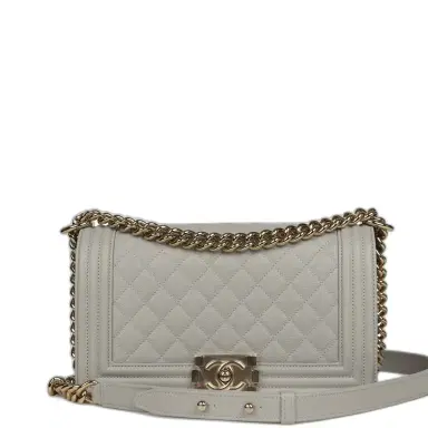 Chanel Chanel Medium Boy Bag Light Grey Caviar Light Gold Hardware | Thumbnail 1 Chanel Chanel Medium Boy Bag Light Grey Caviar Light Gold Hardware | Thumbnail 1