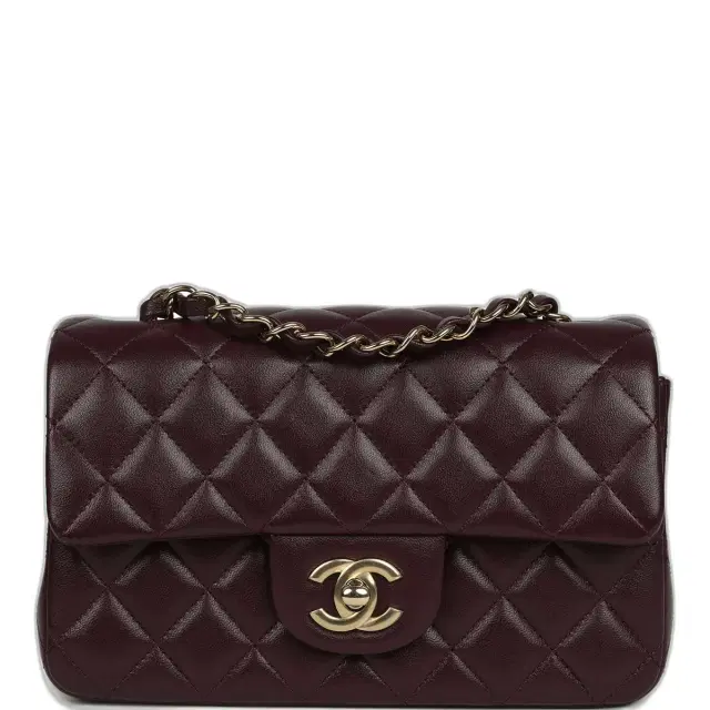 Chanel Chanel Mini Classic Rectangular Flap Bag Burgundy Shiny Lambskin Light Gold Hardware