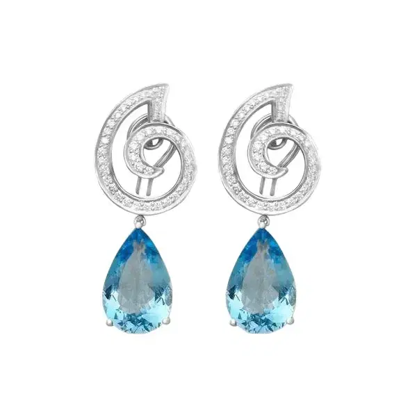 Suna Suna Platinum Diamond & Aquamarine Drop Earrings by The Solist
