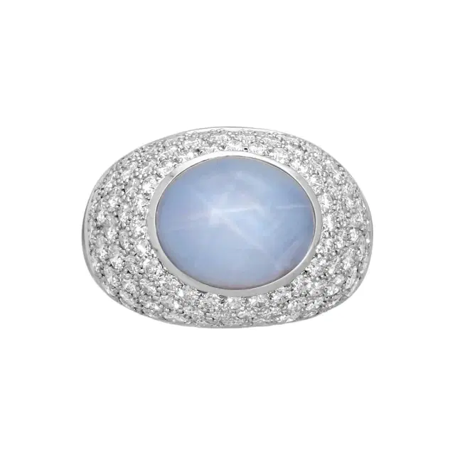 Suna Suna Platinum Star Sapphire & Diamond Ring Sz. 6.5 by The Solist