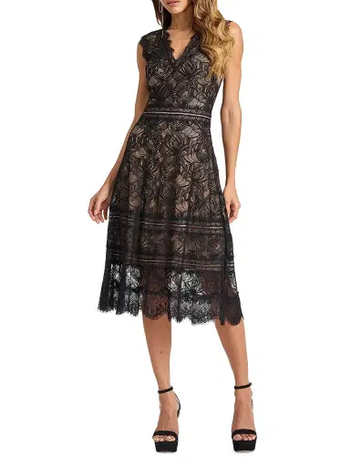 Tadashi Shoji Women's Lace Fit & Flare Midi-Dress - Black Tan - Size 18 | Thumbnail 2 Tadashi Shoji Women's Lace Fit & Flare Midi-Dress - Black Tan - Size 18 | Thumbnail 2