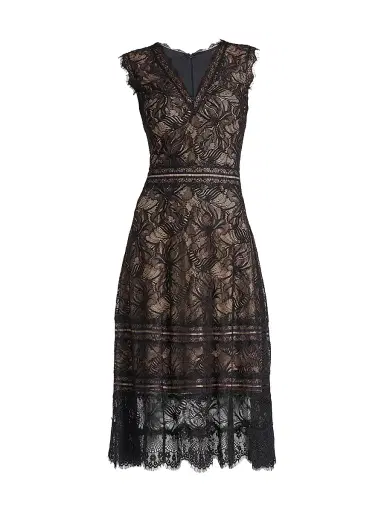Tadashi Shoji Women's Lace Fit & Flare Midi-Dress - Black Tan - Size 18 | Thumbnail 1 Tadashi Shoji Women's Lace Fit & Flare Midi-Dress - Black Tan - Size 18 | Thumbnail 1