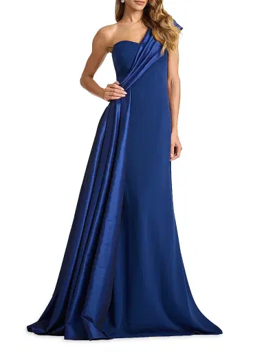 Tadashi Shoji Women's One-Shoulder Taffeta-Trim Crepe Gown - Navy - Size Medium | Thumbnail 2