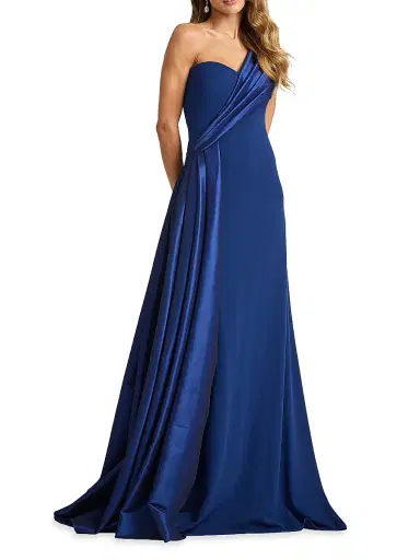 Tadashi Shoji Women's One-Shoulder Taffeta-Trim Crepe Gown - Navy - Size Medium | Thumbnail 3