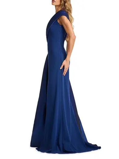 Tadashi Shoji Women's One-Shoulder Taffeta-Trim Crepe Gown - Navy - Size Medium | Thumbnail 4