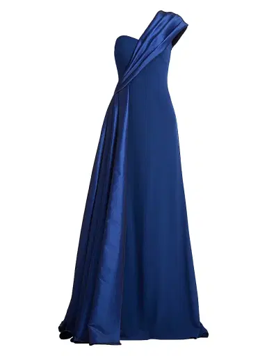 Tadashi Shoji Women's One-Shoulder Taffeta-Trim Crepe Gown - Navy - Size Medium | Thumbnail 1