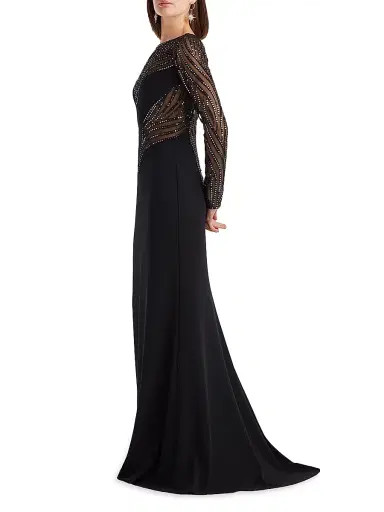 Tadashi Shoji Women's Sequin-Embellished Long-Sleeve Crepe Gown | Thumbnail 3 Tadashi Shoji Women's Sequin-Embellished Long-Sleeve Crepe Gown | Thumbnail 3