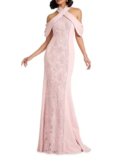 Tadashi Shoji Women's Cold-Shoulder Corded Lace Gown - Rose Quartz - Size 16 | Thumbnail 3