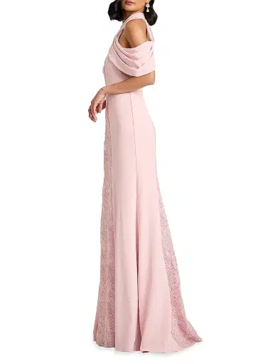 Tadashi Shoji Women's Cold-Shoulder Corded Lace Gown - Rose Quartz - Size 16 | Thumbnail 4