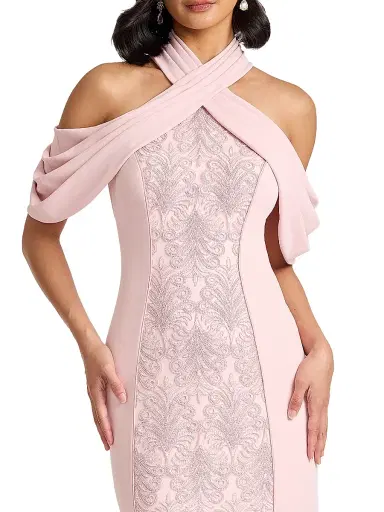 Tadashi Shoji Women's Cold-Shoulder Corded Lace Gown - Rose Quartz - Size 16 | Thumbnail 6
