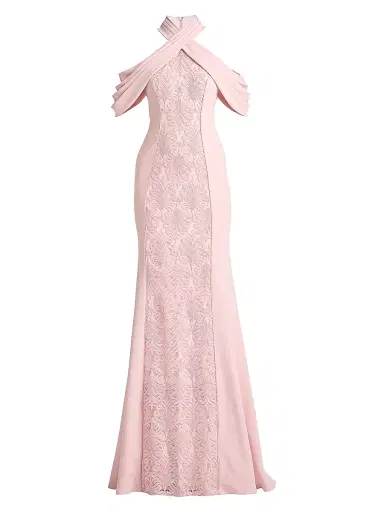 Tadashi Shoji Women's Cold-Shoulder Corded Lace Gown - Rose Quartz - Size 16 | Thumbnail 1