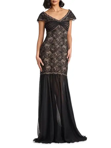 Tadashi Shoji Women's Lace Chiffon Mermaid Gown | Thumbnail 2 Tadashi Shoji Women's Lace Chiffon Mermaid Gown | Thumbnail 2