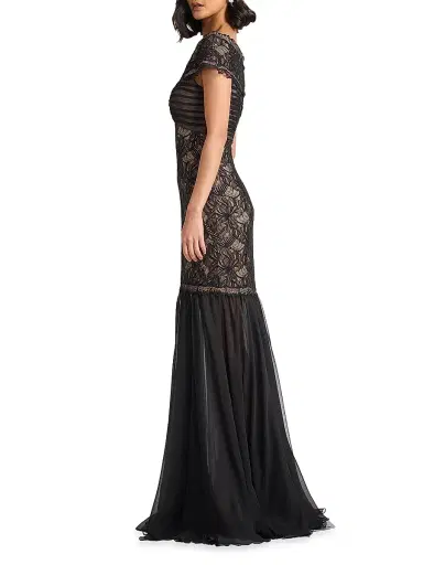 Tadashi Shoji Women's Lace Chiffon Mermaid Gown | Thumbnail 3 Tadashi Shoji Women's Lace Chiffon Mermaid Gown | Thumbnail 3