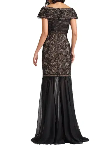 Tadashi Shoji Women's Lace Chiffon Mermaid Gown | Thumbnail 4 Tadashi Shoji Women's Lace Chiffon Mermaid Gown | Thumbnail 4