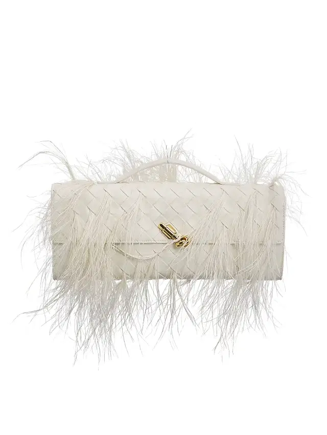 Women's Andiamo Ostrich Feather Intrecciato Clutch - Alabaster Muse Brass
