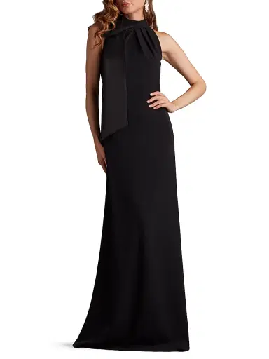 Tadashi Shoji Women's Crepe Bow Sleeveless A-Line Gown - Black - Size XL | Thumbnail 2