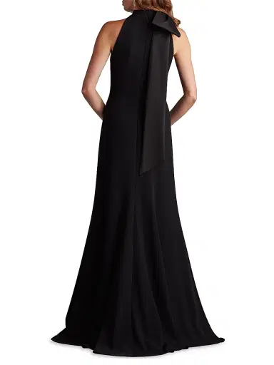Tadashi Shoji Women's Crepe Bow Sleeveless A-Line Gown - Black - Size XL | Thumbnail 4