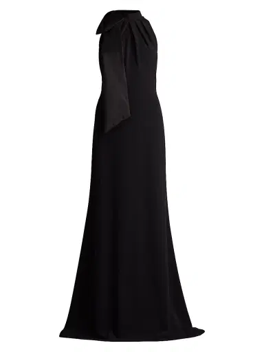 Tadashi Shoji Women's Crepe Bow Sleeveless A-Line Gown - Black - Size XL | Thumbnail 1