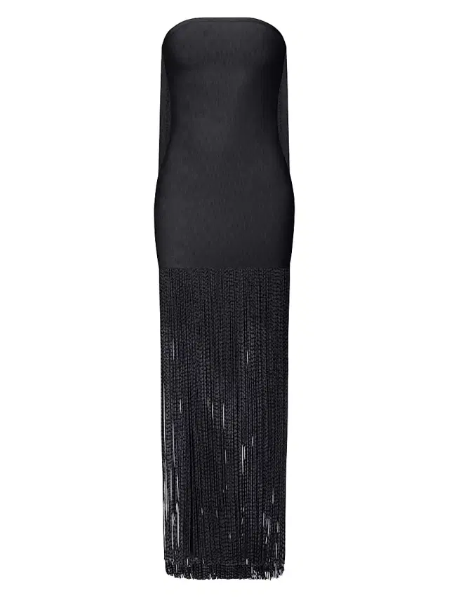 Women's The Briar Strapless Fringe Gown - Black
