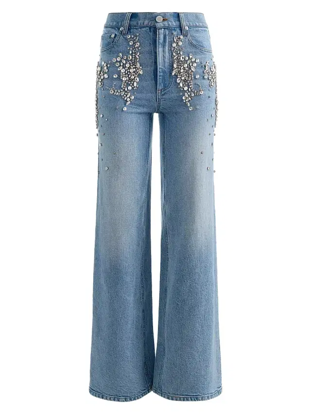 ALICE + OLIVIA Women's Chic Rhinestone-Embellished Wide-Leg Jeans - Celine Vintage