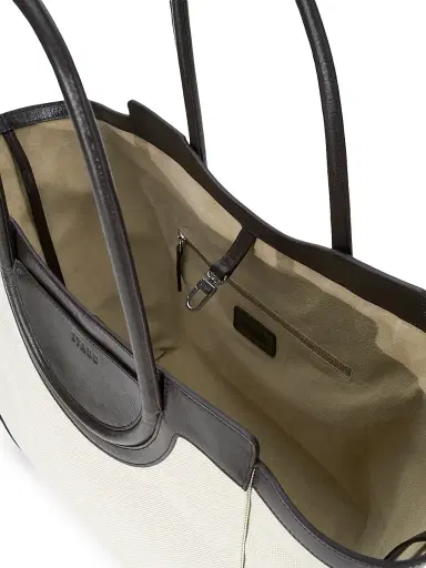 Staud Women's Maude Leather-Trimmed Cotton Tote Bag - Natural Espresso | Thumbnail 3 Staud Women's Maude Leather-Trimmed Cotton Tote Bag - Natural Espresso | Thumbnail 3
