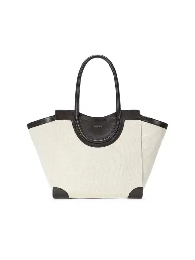Staud Women's Maude Leather-Trimmed Cotton Tote Bag - Natural Espresso | Thumbnail 1 Staud Women's Maude Leather-Trimmed Cotton Tote Bag - Natural Espresso | Thumbnail 1