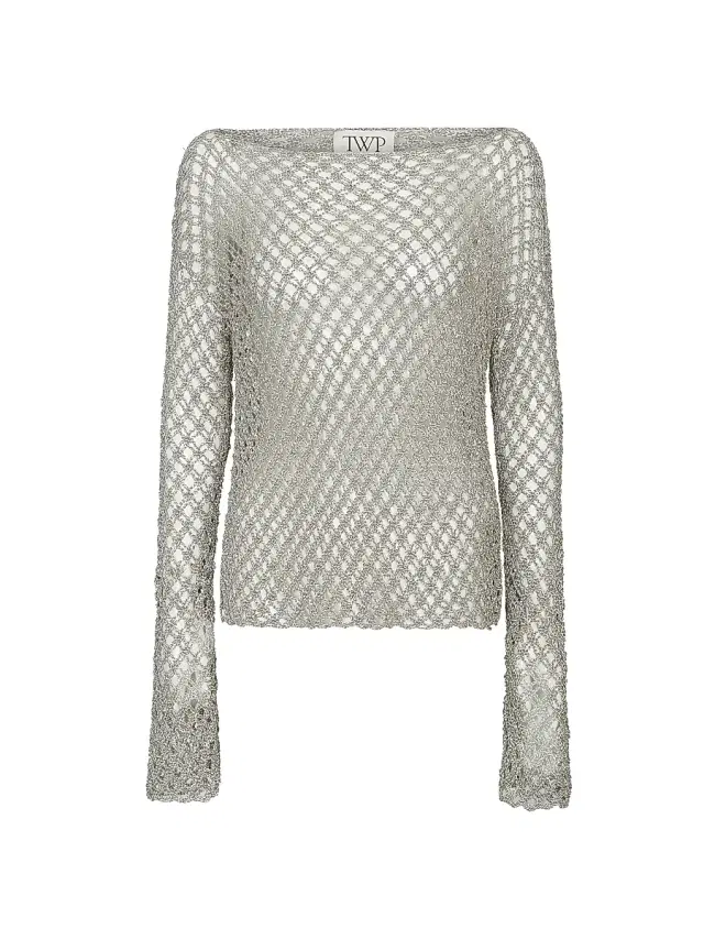 Women's Boatneck Crochet-Knit Top - Pale Champagne