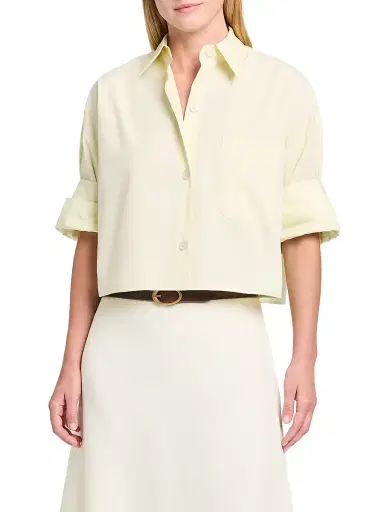 TWP Women's Next Ex Superfine Cotton Crop Shirt - Glass Green | Thumbnail 2