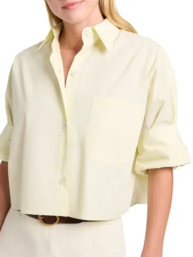 TWP Women's Next Ex Superfine Cotton Crop Shirt - Glass Green | Thumbnail 5