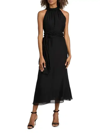 AZEEZA Women's Dany Silk Chiffon Drape Midi-Dress - Black | Thumbnail 3 AZEEZA Women's Dany Silk Chiffon Drape Midi-Dress - Black | Thumbnail 3