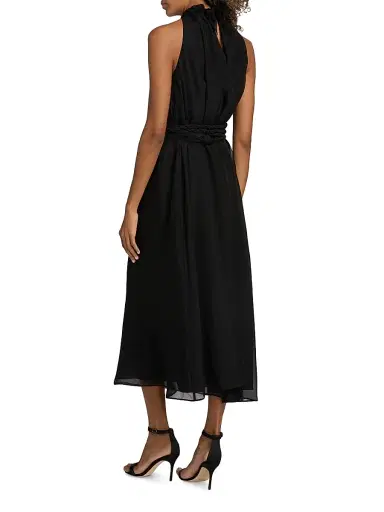AZEEZA Women's Dany Silk Chiffon Drape Midi-Dress - Black | Thumbnail 5 AZEEZA Women's Dany Silk Chiffon Drape Midi-Dress - Black | Thumbnail 5