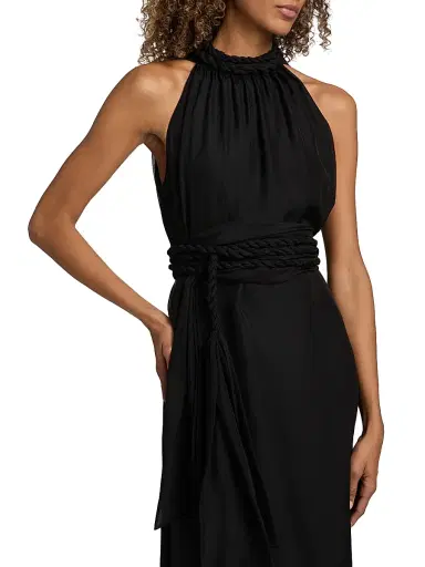 AZEEZA Women's Dany Silk Chiffon Drape Midi-Dress - Black | Thumbnail 6 AZEEZA Women's Dany Silk Chiffon Drape Midi-Dress - Black | Thumbnail 6
