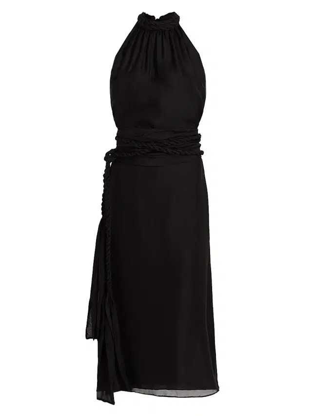 Women's Dany Silk Chiffon Drape Midi-Dress - Black