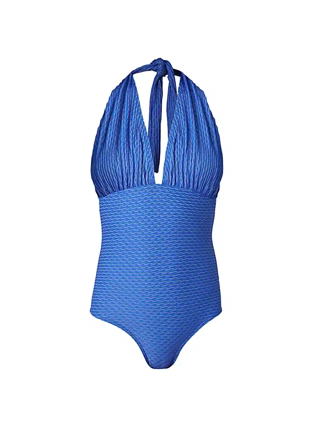 Shoshanna Women's Patterned Halterneck One-Piece Swimsuit - Azure