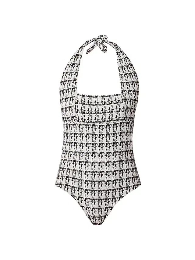 Shoshanna Women's Houndstooth Halterneck One-Piece Swimsuit - Jet