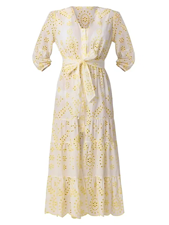Shoshanna Women's Santorini Broderie Anglaise Cotton Maxi-Dress - Lemon