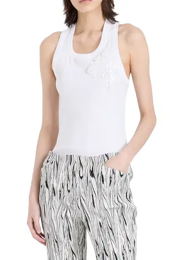 Proenza Schouler Women's Tana Ribbed Embroidered Cotton Tank - White - Size Medium | Thumbnail 3