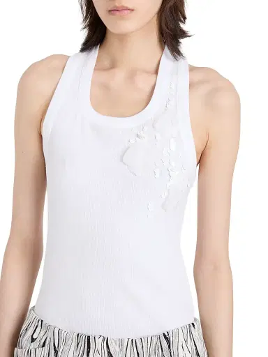 Proenza Schouler Women's Tana Ribbed Embroidered Cotton Tank - White - Size Medium | Thumbnail 6