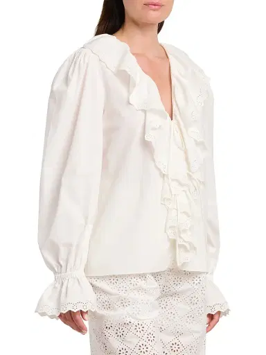 Alberta Ferretti Women's Ruffled Cotton Blouse | Thumbnail 4 Alberta Ferretti Women's Ruffled Cotton Blouse | Thumbnail 4