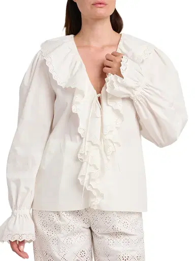 Alberta Ferretti Women's Ruffled Cotton Blouse | Thumbnail 6 Alberta Ferretti Women's Ruffled Cotton Blouse | Thumbnail 6