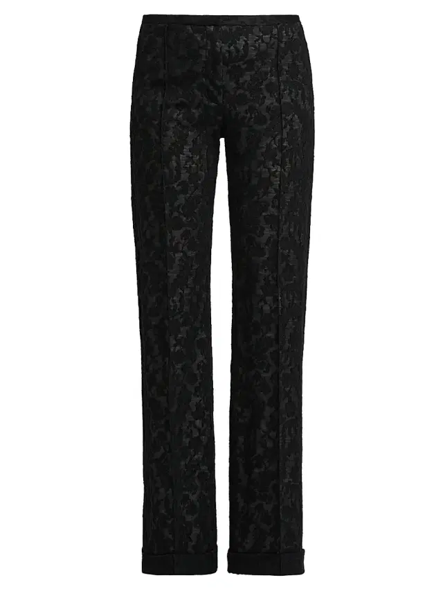 Women's Lace Mid-Rise Straight-Leg Pants - Black