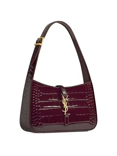 Saint Laurent Women's Le 5 ÿ 7 in Crocodile-Embossed Patent Leather Shoulder Bag - Dark Aubergine | Thumbnail 2 Saint Laurent Women's Le 5 ÿ 7 in Crocodile-Embossed Patent Leather Shoulder Bag - Dark Aubergine | Thumbnail 2