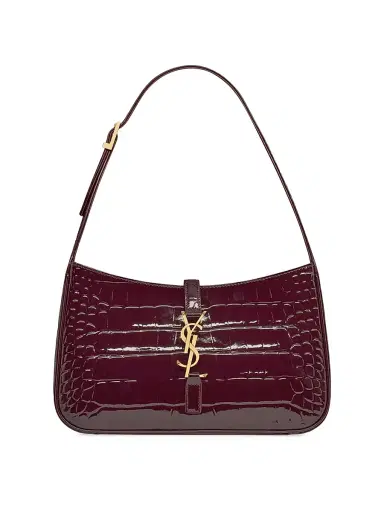 Saint Laurent Women's Le 5 ÿ 7 in Crocodile-Embossed Patent Leather Shoulder Bag - Dark Aubergine | Thumbnail 1 Saint Laurent Women's Le 5 ÿ 7 in Crocodile-Embossed Patent Leather Shoulder Bag - Dark Aubergine | Thumbnail 1