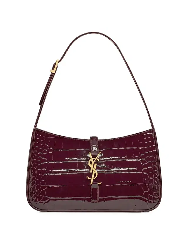 Saint Laurent Women's Le 5 ÿ 7 in Crocodile-Embossed Patent Leather Shoulder Bag - Dark Aubergine