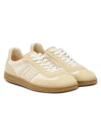 Balmain Men's Swan Canvas & Suede Low-Top Sneakers - Cream | Thumbnail 2