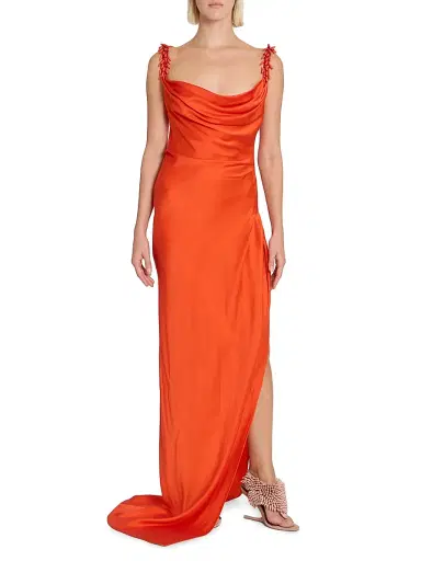 Balmain Women's Embroidered Straps Fluid Cocktail Dress - Rouge | Thumbnail 2
