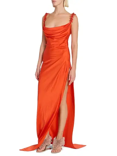 Balmain Women's Embroidered Straps Fluid Cocktail Dress - Rouge | Thumbnail 3