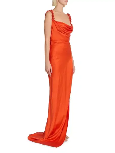 Balmain Women's Embroidered Straps Fluid Cocktail Dress - Rouge | Thumbnail 4