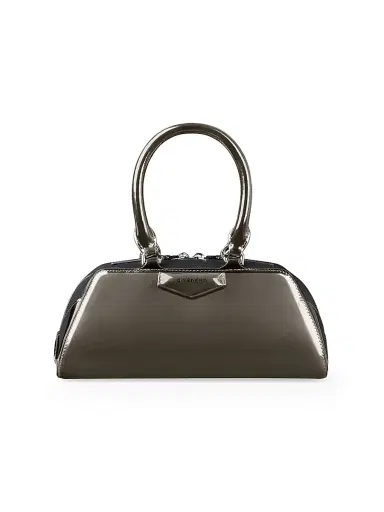 Givenchy Women's Mini Antigona East-West Top Handle Bag in Mirror Effect Leather - Gun Metal | Thumbnail 1 Givenchy Women's Mini Antigona East-West Top Handle Bag in Mirror Effect Leather - Gun Metal | Thumbnail 1